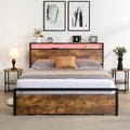 Full Size Bed Frame with Storage Headboard, 2 Drawers, LED Lighting, and Built-in Charging Station