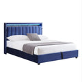 King Size Velvet Gas Lift Storage Bed with LED RF Lights and Storage Headboard