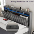 King Size Velvet Gas Lift Storage Bed with LED RF Lights and Storage Headboard