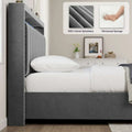 King Size Velvet Gas Lift Storage Bed with LED RF Lights and Storage Headboard