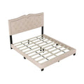 Modern Velvet Queen Size Upholstered Bed Frame with Tufted Headboard and Rivet Accents
