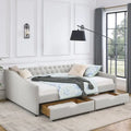 Upholstered Tufted Queen Size Daybed Sofa Bed with Storage Drawers