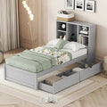 Contemporary Twin Bed Frame with USB Charging Port, Bookcase Headboard, and Dual Drawers for Bedroom or Living Room