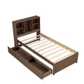 Contemporary Twin Bed Frame with USB Charging Port, Bookcase Headboard, and Dual Drawers for Bedroom or Living Room