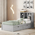 Contemporary Twin Bed Frame with USB Charging Port, Bookcase Headboard, and Dual Drawers for Bedroom or Living Room