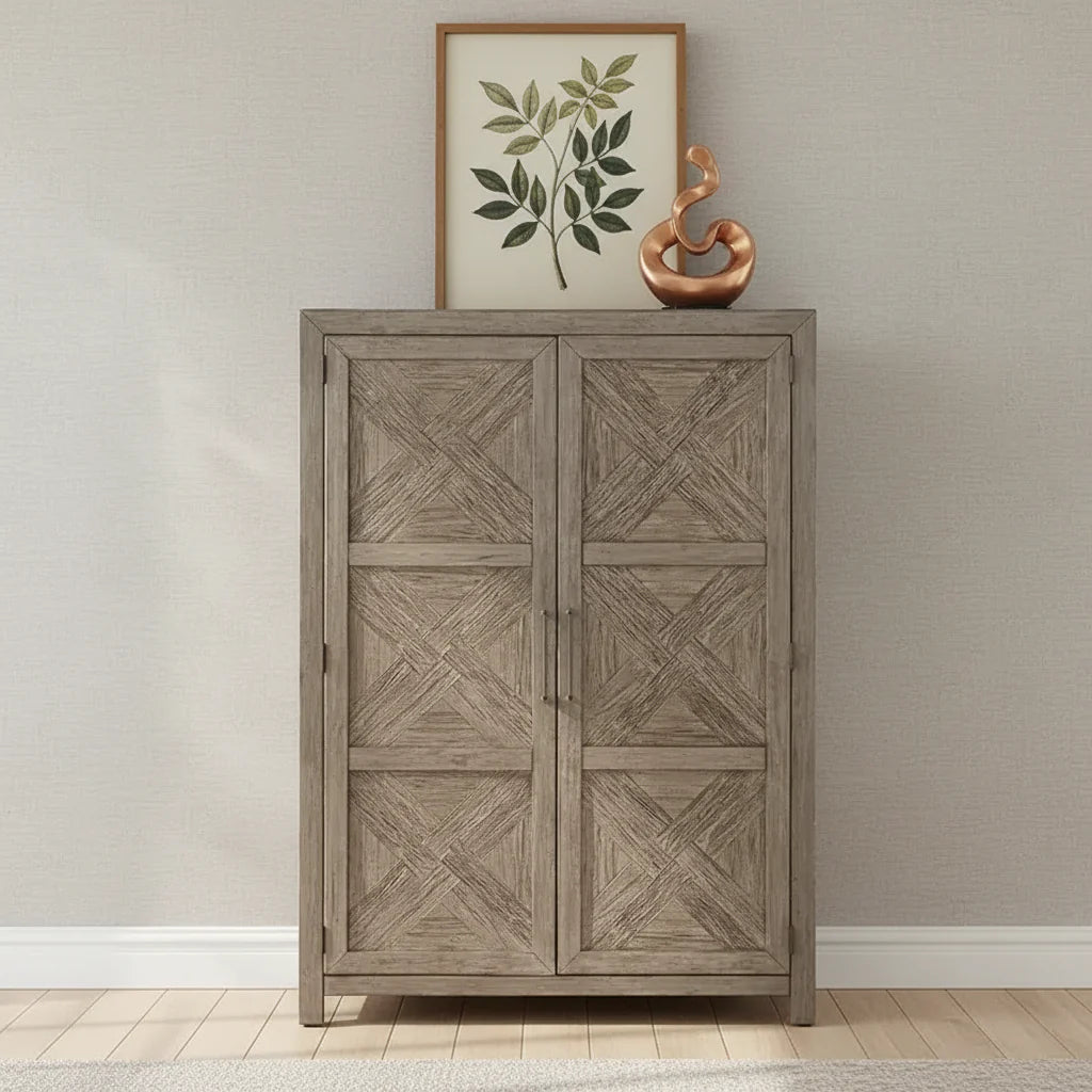 Skyview Lodge Cobblestone Oak Armoire - Spacious Bedroom Storage (54" W x 20" D x 75" H)