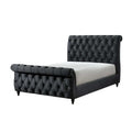 Ellowen Queen Bed with Diamond Tufted Black Upholstery and Panel Headboard