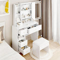 LED Mirror Makeup Vanity with Left Drawer, USB Charging Station, and Padded Stool
