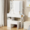 LED Mirror Makeup Vanity with Left Drawer, USB Charging Station, and Padded Stool