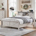 Farmhouse Platform Bed with Storage Headboard Sliding Doors and Charging Station