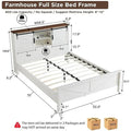 Farmhouse Full Bed Frame with Storage Shelves and Built-in Charging Station