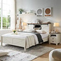 Farmhouse Platform Bed with Storage Headboard Sliding Doors and Charging Station