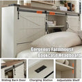 Farmhouse Full Bed Frame with Storage Shelves and Built-in Charging Station