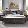Farmhouse Platform Bed with Storage Headboard Sliding Doors and Charging Station