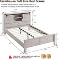 Farmhouse Platform Bed with Storage Headboard Sliding Doors and Charging Station