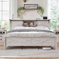 Farmhouse Full Bed Frame with Storage Shelves and Built-in Charging Station