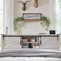 Farmhouse Full Bed Frame with Storage Shelves and Built-in Charging Station