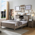 Farmhouse Platform Bed with Storage Headboard Sliding Doors and Charging Station
