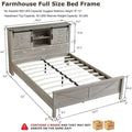Farmhouse Full Bed Frame with Storage Shelves and Built-in Charging Station
