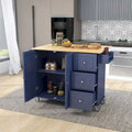 Mobile Kitchen Island on Wheels with Drop Leaf and Solid Wood Top