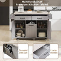 Kitchen Island with Built-In Trash Can Storage and Drop Leaf Cart
