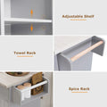 Kitchen Island with Built-In Trash Can Storage and Drop Leaf Cart