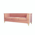 Contemporary Velvet Upholstered 3-Seat Sofa with Golden Metal Legs - Pink Living Room Couch (83.46" x 30.51" x 31.9")