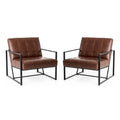 Glitzhome Set of 2 Mid-Century Tufted Accent Chairs in 29.25W PU Leather