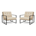 Glitzhome Set of 2 Mid-Century Tufted Accent Chairs in 29.25W PU Leather