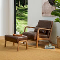 Glitzhome 30.75-Inch Mid-Century PU Leather Armchair and Ottoman Set