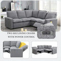 Linen Upholstered Power Recliner L-Shaped Sectional Sofa with USB Port - Soft Home Theater Seating for Living Room
