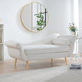 Upholstered Indoor Chaise Lounge Chair with Scroll Arms, Reclining Feature, Rolled Accent Pillow, and Sturdy Solid Wood Legs