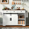 53.7-Inch Farmhouse Kitchen Island with Power Outlet, Featuring 2 Sliding Barn Doors and Drop Leaf Design
