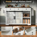 53.7-Inch Farmhouse Kitchen Island with Power Outlet, Featuring 2 Sliding Barn Doors and Drop Leaf Design