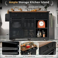 53.7-Inch Farmhouse Kitchen Island with Power Outlet, Featuring 2 Sliding Barn Doors and Drop Leaf Design