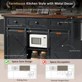 53.7-Inch Farmhouse Kitchen Island with Power Outlet, Featuring 2 Sliding Barn Doors and Drop Leaf Design