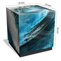 Sapphire Sea Beveled Art Glass Cocktail Table with Black Plinth Base - Reverse Printed Design