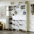 Elegant Hall Tree Shoe Cabinet with Storage Shelf, 6 Flip Drawers, Tempered Glass Doors, and 4 Hooks
