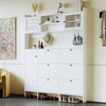 Elegant Hall Tree Shoe Cabinet with Storage Shelf, 6 Flip Drawers, Tempered Glass Doors, and 4 Hooks