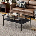 Modern Rectangular Coffee Table with Tempered Glass Surface for Living Room