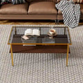 Modern Rectangular Coffee Table with Tempered Glass Surface for Living Room