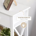 Farmhouse Style Side Table with Storage Drawer and Open Shelf, X-Frame Design, White Bedside Table for Living Room