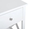 Farmhouse Style Side Table with Storage Drawer and Open Shelf, X-Frame Design, White Bedside Table for Living Room