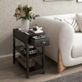 Flip-Over Design Narrow Side Table with Drawers and Bottom Shelf