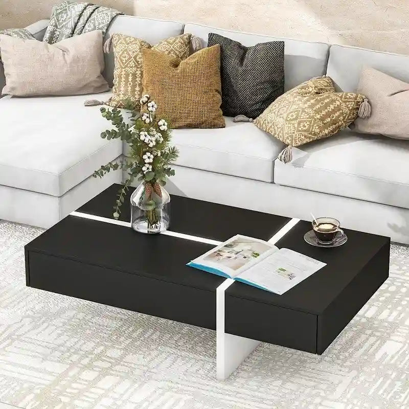 Contemporary Rectangular Coffee Table for Living Room - High Gloss Finish Cocktail Table, Ideal Centerpiece for Sofas
