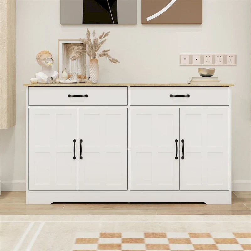 Rustic Farmhouse Sideboard Buffet Cabinet with 2 Drawers and 4 Doors for Storage