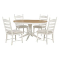 5-Piece Retro Wood Dining Set: Round Extendable Table with 4 Upholstered Chairs