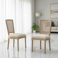 Set of 2 Antique Rattan-Back Dining Chairs with Solid Wood Frame