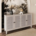 60-Inch Farmhouse Natural Wood Wash Wooden Sideboard Buffet Server with 4 Shutter Doors - Accent Storage Cabinet