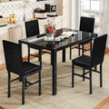 Grondin Contemporary 5-Piece Dining Set with Tempered Glass Table and 4 Diamond-Stitched PU Leather Chairs